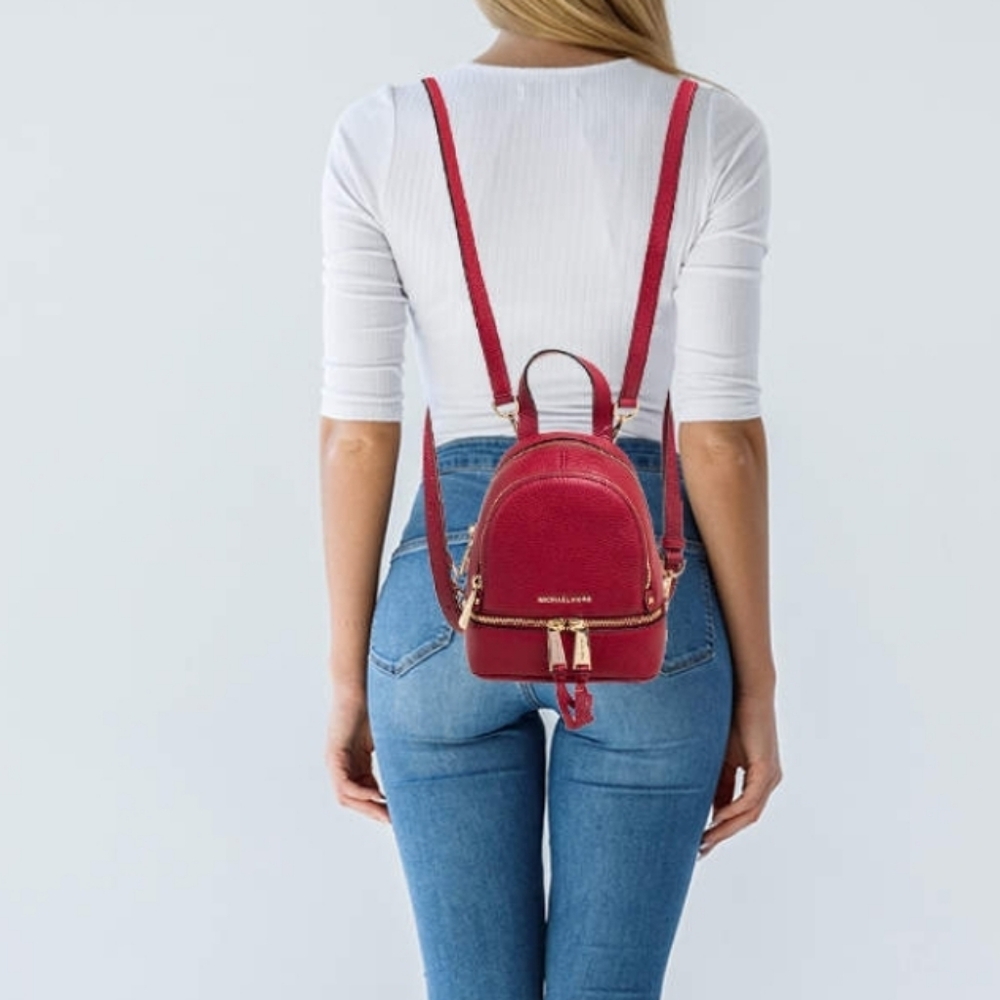 New Michael Kors Rhea Zip Mini Perforated Leather Backpack in Bright Red. - Picture 3 of 16
